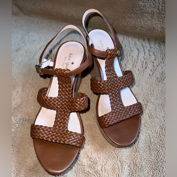 Kate Spade Tiana Wedge Sandals Sz 9 Woven Strap Lightweight Cork-Wrap Pkatform - Picture 2 of 10
